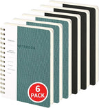 Spiral Notebook-5.75" x 8.125" College Ruled Journal with Inner Pockets and 160 Pages,PU Leather Cover Business Journal, Twin-Wire Binding Notebook Perfect for Office & Home School Supplies 6 pack Black/Green