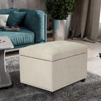 Decent Home 24" Storage Ottoman, Fabric Ottoman Foot Rest Stool with Hinged Lid, Tufted Rectangle Upholstered Footstool, Load Up to 350 lb, for Living Room, Bedroom, Dorm, Beige