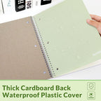 SUNEE Spiral Notebook, 1-Subject, Wide Ruled Paper, 8" x 10-1/2", 100 Sheets per Notebook, 3-Hole Punched Paper, Water Resistant Cover, Double-sided Pockets, Spiral Lined Notebooks for School, Green