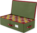 ZOBER Underbed Christmas Ornament Storage Box - Stores 64 3" Ornaments, With Dividers - Tear Proof 600D Oxford Fabric, Ornament Organizer Storage Box, Durable Christmas Containers Holder - Green