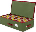ZOBER Underbed Christmas Ornament Storage Box - Stores 64 3" Ornaments, With Dividers - Tear Proof 600D Oxford Fabric, Ornament Organizer Storage Box, Durable Christmas Containers Holder - Green