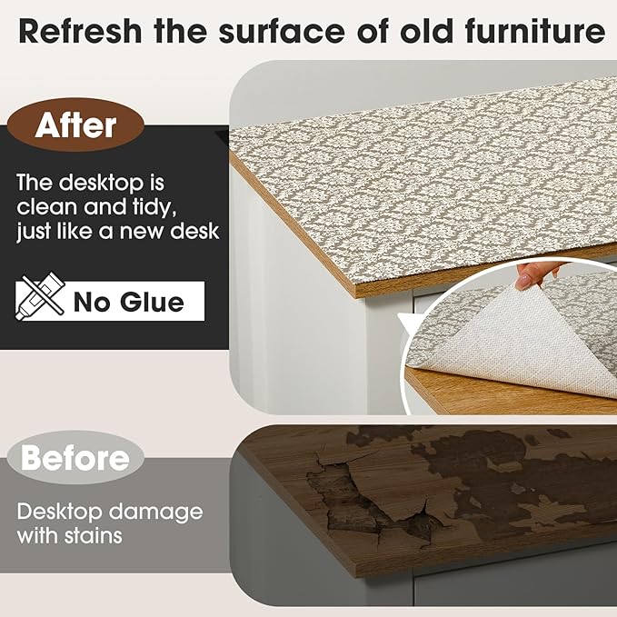 ALIUNI Drawer and Shelf Liner, Non-Slip Kitchen Cabinet Liners Non-Adhesive Thick Strong Grip Waterproof Washable Mats Protect Dresser Shelves Cupboard Bathroom Cabinets, Boho: Beige, 18 in X 20 FT