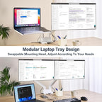 AVLT Dual 17”-38" Monitor Arm Desk Mount with 17" Laptop Tray and USB-C Docking Station, HDMI 4K60Hz, USB-A 5Gbps, Ethernet, 100W PD, Fits Two Flat/Curved Monitor - White