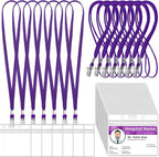 Marspark 50 Sets Clear Name Tags with Lanyard, Lanyards for ID Badges Reusable Strap with ID Holder Plastic Name Badges for Adults Business School Church Conference (Purple)