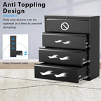 Pataku 4 Drawer File Cabinet with Lock, Metal Lateral File Cabinets for Home Office 4 Drawer, Locking Filling Cabinets for Hanging Files Letter/Legal/F4/A4 Size (4Drawer/Black)