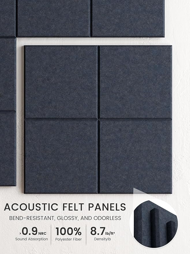Bumusty Large Cork Board Alternative-36 x24 Felt Bulletin Board Tiles, with 30 Pushpins, 40 Adhesive Tabs, 6-Pack Slat Wall Paneling, Cork Boards for Office Push Pin Felt Board-Deep Charcoal Blue