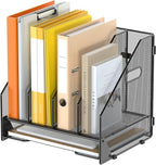 OrgMate Desk File Folder Holder Organizer-4 Vertical Compartments Racks and Paper Letter Tray,Mesh Magazine File Holder Sorter,Desktop Accessories & Workspace Organizers for Home,Office,School-Black