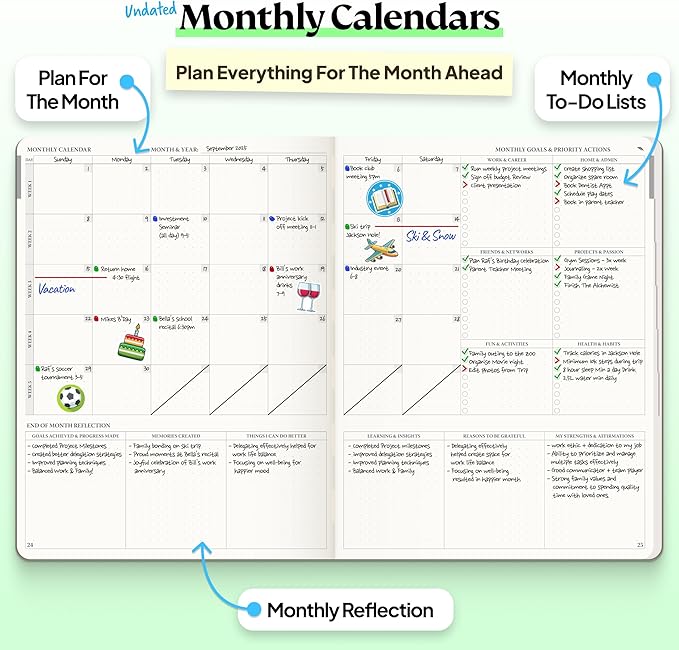 Purpose Planner Notebook B5 7.5”x9.8” Undated 2026 Daily Weekly and Monthly Productivity Goal Setting Tool for Work Home ADHD for Adults Self Care Journal