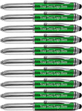 Promotional Pens with your Personalized Text or Custom Business Logo- Bulk 150 Pack- for Marketing, Parties, and Events, 3 in 1 LED Flashlight + Ballpoint Pen + Stylus for Touchscreen Devices, Green