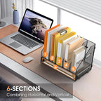 OrgMate Desk File Folder Holder Organizer-5 Vertical Compartments Racks and Paper Letter Tray,Mesh Magazine File Holder Sorter,Desktop Accessories & Workspace Organizers for Home,Office,School-Black