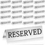 Milkary 30Pcs Metal Reserved Table Signs, Double Sided Reserved Seating Signs with Protect Film, Table Tent Stand Tents Reserved Sign for Wedding Restaurant Parties Ceremony 5.9 x 1.6 Inch Silver