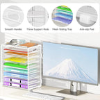 Cawukege 9 Tier Paper Organizer with Handle, Large Capacity Desk Organizer Mesh File Folder Letter Paper Tray Desktop Document Sorter for Classroom, School, and Office Accessories Organization- White
