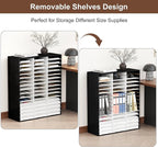 EasyPAG Wooden Literature Organizer with Adjustable Shelves, 48 Compartments Office Paper Organizer Storage 24000 Sheets Letter Size Paper, Student Mailbox for Classroom, Black/White