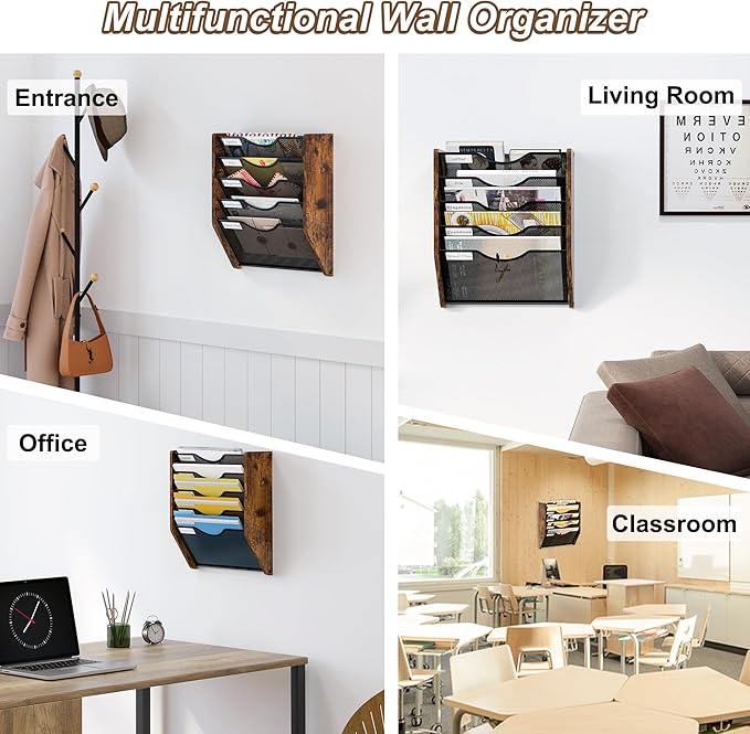 PAG-Mass Wall File Organizer,5 Tier Mesh Mail Organizer Wall Mounted,Hanging File Holder,Magazine Rack for Documents,Magazine,Literature,File,Mails,Envelopes