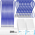 Marspark 200 Sets Clear Name Tags with Lanyard, Lanyards for ID Badges Reusable Strap with ID Holder Plastic Name Badges for Adults Business School Church Conference (Blue)