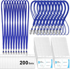 Marspark 200 Sets Clear Name Tags with Lanyard, Lanyards for ID Badges Reusable Strap with ID Holder Plastic Name Badges for Adults Business School Church Conference (Blue)