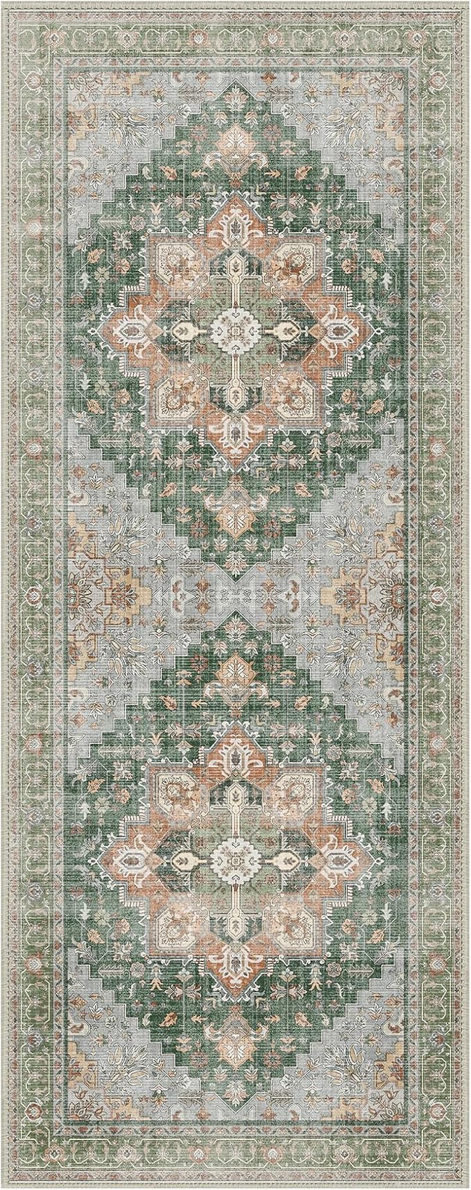 GENIMO 2'6"x8 Runner Rugs for Hallway, Machine Washable Non Slip Vintage Rugs, Low Pile Lightweight Soft Print Rug for enrtyway, Corridor, Home Office, Kitchen,Sage Green