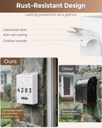 LAND·VOI Locking Wall-Mount Mailbox for Outside, with 4 Keys, Galvanized Steel Rustproof Metal Postbox, 3.1" Dx7.5 Wx10.8 H, Includes 3 Sets of Mailbox Numbers, Nameplate,White