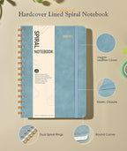Graph Spiral Journal Notebook, A5 Hardcover Spiral Journals for Women Men, 100 GSM Graph Paper Notebooks, 150 Pages Spiral Bound Grid Notebook for Writing Note Taking Work 5.75" x 8.38", Misty Blue