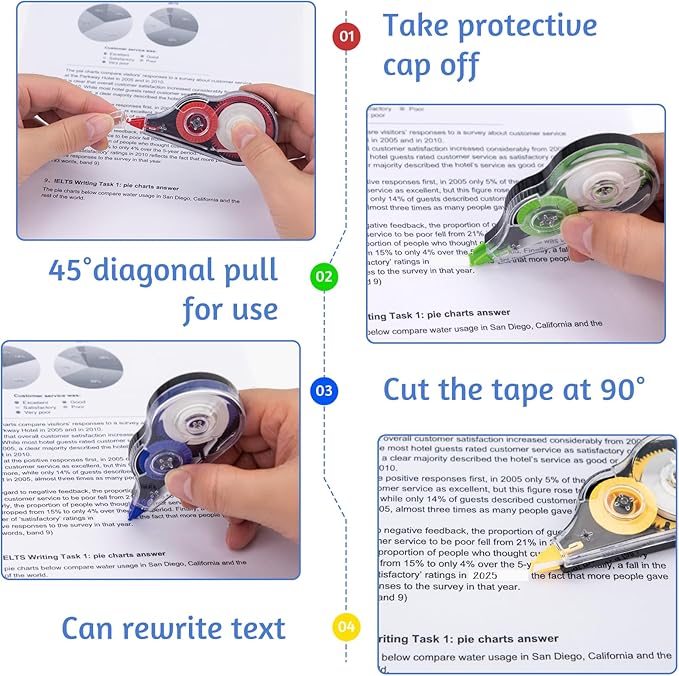 JEFURE 30 Pcs Colorful Correction Tape, 39.4 Ft White Wrong Out Tear-Resistant Bulk, Instant Corrections Easy To Use Applicator for School, Office, Note Taking, Journal (Tape Width 0.2 in, Clear)