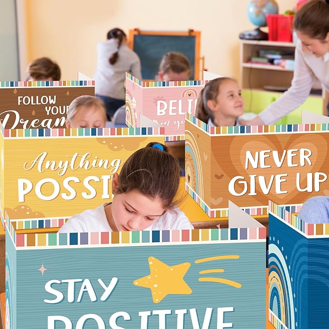 Affrolling 36 Pcs Inspirational Privacy Folders Bulk for Students Cardboard Privacy Boards Desk Divider Panel Waterproof Testing Divider for Classroom Back to School Study Supplies (Boho)