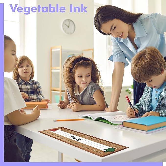 40 PCS Desk Name Tags, Waterproof Desk Nameplates with Alphabet, Number Line 1-30 Erasable and Reusable Traditional Manuscript Name Plate for Classroom School Student (12” x 3.5”)