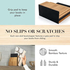 JUSK DESIGN Bamboo Book End/Book Organizer - Non-Skid Decorative Bookends for Office and Home - Book Holders for Shelves - Substantial Weight - Holds Heavy Books