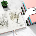 Annecy Numbered Bullet Dotted Journal Notebook, Medium 5.5x 8.25, 160 Pages 100GSM Writing Paper, A5 Peach Pink Faux Leather Cover with Pen Loop