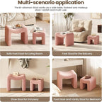 ZYKZYK Ottoman Set of 2, Plush Velvet Vanity Seats with Modern Foot Rest, Backless Stool Pair for Bedroom, Living Room & Makeup Dressing Table (2-in-1) Pink