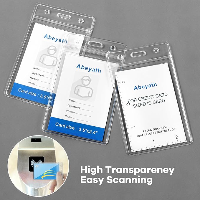 ABEYATH 1000 Pack Extra Thick ID Card Name Badge Holder Heavy Duty Waterproof Clear Plastic PVC Vertical Sleeve Pocket Resealable