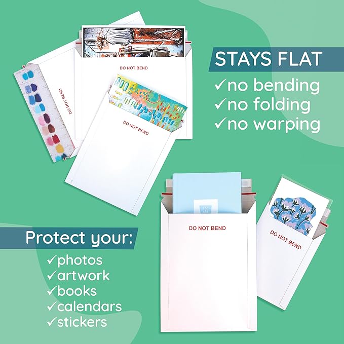 Blue Summit 50 Pack Rigid Mailers 6x8, Cardboard Envelopes, Do Not Bend Photo Mailers 6x8, 6.25x8.25 Cardboard Envelopes for cards, For Paper Document, Pictures, and Magazine, Super thick 450gsm Paper