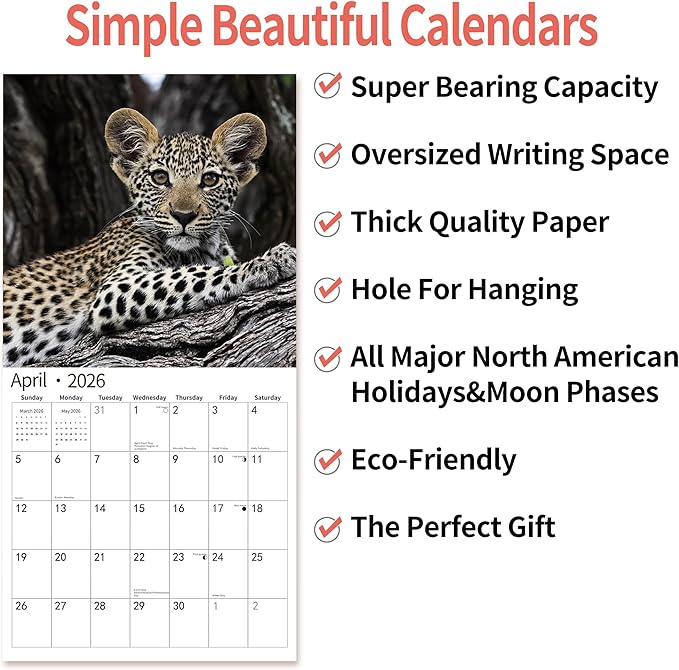 2026 Wall Calendar,Calendar 2026, November 2025 - December 2026, Wall Calendar Baby Animals, 12" x 24" Opened,Full Page Months Thick & Sturdy Paper for Calendar Organizing & Planning
