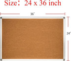 Cork Bulletin Board, Bulletin-Boards, Notes Board, Memo Board, 24x 36 inch, Silver Aluminum Frame
