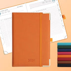 IN-LUXPRO Daily Planner 2026 with One Page Per Day,(A5-8.5" x 5.9"),12 Months Calendar Hourly Appointment Book Monthly Tabs & Self-adhesive Pen Holder,Inner Pocket, Vegan Leather Hardback,Orange