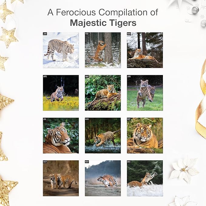 RED EMBER Tigers 2026 Wall Calendar 12 Month | 12" x 24" Open | Thick & Sturdy Paper | Holiday Gift | Big Cats Animal Calendar 2026