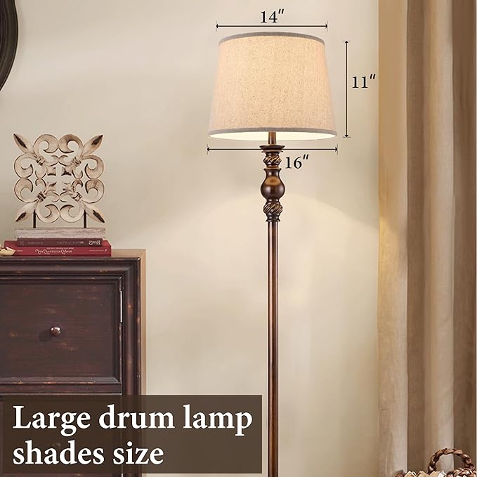 Drum Lamp Shade Large Beige 1 Pack, 14"To×16"Bottom ×11"High(Spider), Modern Farmhouse Lamp Shades for Floor&Table Lamps Replacement Living Room/Bedroom，Required Assembly，By GO&SO