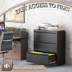 mysteeldepot 3 Drawer Lateral File Cabinet for Home Office, Lateral File Cabinets with Lock, Metal File Cabinet, Heavy Duty File Storage Cabinet for Legal/Letter/A4 Document, Assembly Required, Black