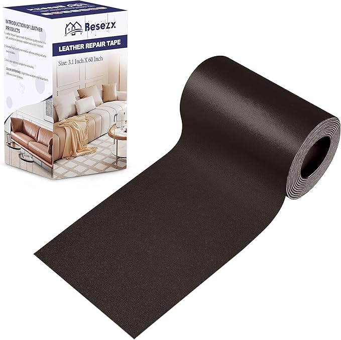 Besezx Leather Repair Patch Tape Kit, Self Adhesive Leather Repair for Furniture, Couch, Sofa, Car Seats,Office Chair,Vinyl Repair Kit.3.1inx60in