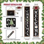 Double-sided Merry Christmas Wooden Sign Stand with Magnetic-adhesive Wreath for Front Door, 47" Farmhouse Vertical Snowman Welcome Porch Sign, 2in1 Tall Xmas Porch Leaner Decor