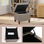Asense Square Storage Ottoman Faux Leather Upholstered Footrest Footstool with Wooden Legs, Grey