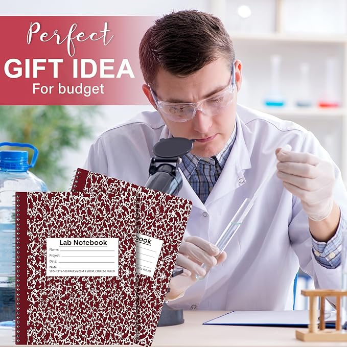 Affrolling 2 Pack Carbonless Lab Notebook Carbon Copy 8.5'' x 11'' 50 Sets of Pages 100 Pages Total Laboratory Engineering Chemistry Computation Notebook Science Grid Coil Binding(Wine Red and White)