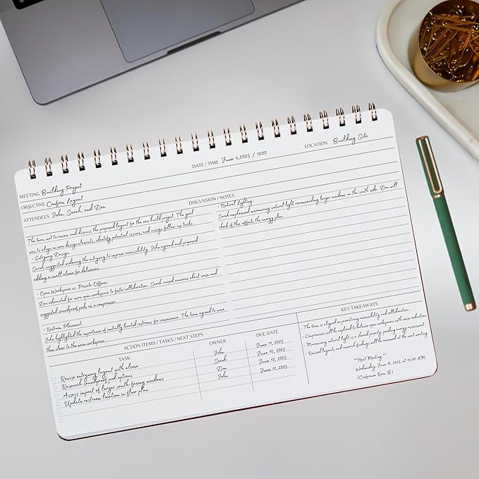 Merely Home | Meeting Notebook for Work | 8.25" x 11.75" | Project Planner | Simple Design | Multiple Layouts | Office and Business Planner (Navy, Meeting Planner - Landscape)