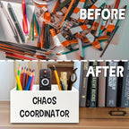 XPH Chaos Coordinator Pen Pencil Holder Organizer for Desk, Thank You Gifts for Women Men Coworkers Boss Leader Manager, Appreciation Gifts Wooden Box Sign for Home Office Desk Tabletop Decorations