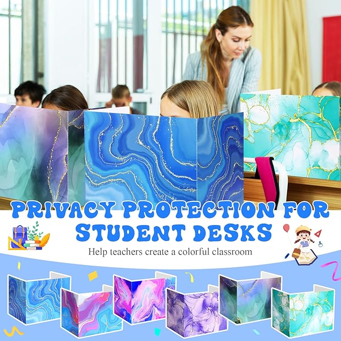 SATINIOR 24 Pcs Desk Dividers for Students, 12 Colors Testing Dividers Privacy Folders for Classroom Must Have Bulk, Study Panel for School Teacher Student Study Supplies(Vibrant Style)