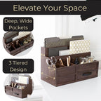 BLU MONACO | Wooden Mail Organizer with Drawer and Pen Holder | Mail Sorter Organizer Countertop for Desk or Kitchen | Outgoing Mail Holder Wood Desktop Storage