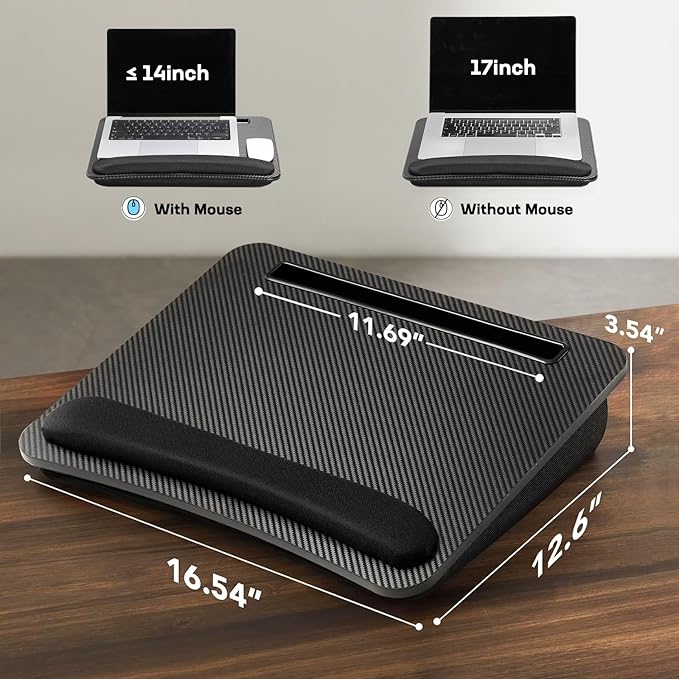 HUANUO Lap Laptop Desk - Portable Lap Desk with Pillow Cushion, Fits up to 15.6 inch Laptop, with Anti-Slip Strip & Storage Function for Home Office Students Use as Computer Laptop Stand - Black