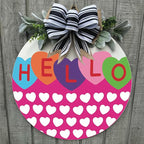 Wood front door sign Wood sign Home decor Welcome sign Sign for front door House warming gift Wedding gift (Hello Hearts(UV018), 15" Width)