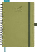 BEZEND 2026 Planner Weekly and Monthly (6" x 8.5" Spiral) Daily Calendar with Hourly Timeslots & Tabs (Jan-Dec) Note & Expenses, Pen Holder, Inner Pocket, Vegan Leather Softcover - Kiwi