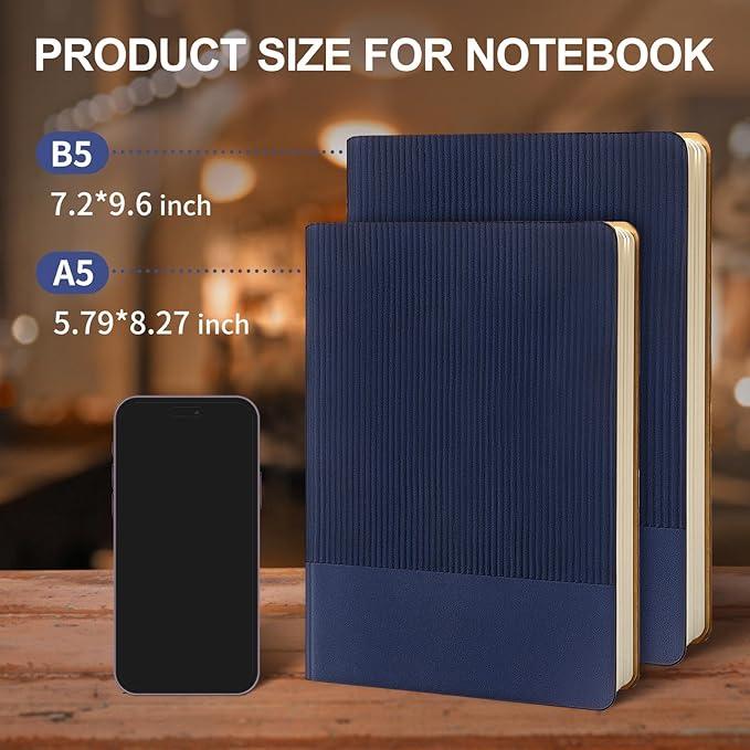 TSFPapier Lined Journal Notebook for Work College Ruled Note Book 7.2"x9.6" B5 PU Leather Daily Journaling 160 Pages for Women Men Writing Home School Supplies Business (Dark Blue)