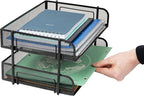 Mind Reader Stackable Paper Tray, Desktop Organizer, File Storage, Office, Metal Mesh, 13.5" L x 10" W x 7.25" H, 2 Pcs., Black